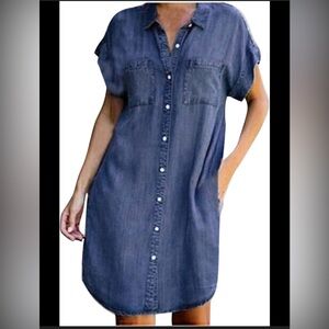 Casual Denim Blue Ruffle Sleeve Mini Babydoll Dress Size Small